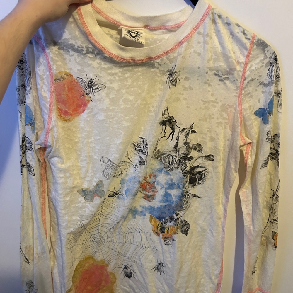 Free People Women’s Long Sleeve Shirt with Floral and Insect Design